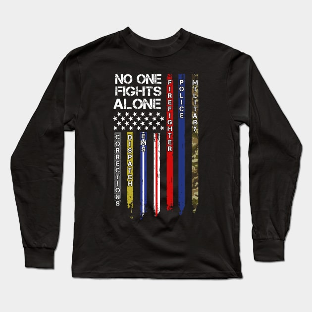 No One Fights Alone - Heros Behind The Badge Long Sleeve T-Shirt by TeddyTees